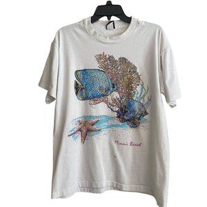 Vintage 1993 Miami Beach T Shirt Size L Glitter Fish Single Stitch Made in USA